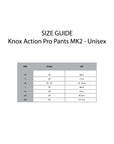 KNOX Size Chart Action Pro Pants - Unisex