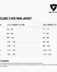 Size chart for REVIT Cyclone 3 H2O Rain Jacket