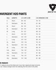 Size chart for REVIT Convergent H2O Pants