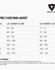 Size chart for REVIT Nitric 3 H2O Rain Jacket