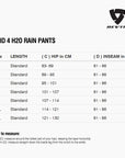 Size chart for REVIT Acid 4 H2O Rain Pants