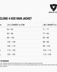Size chart for REVIT Cyclone 4 H2O Rain Jacket
