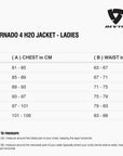 Size chart for REVIT Tornado 4 H2O Jacket - Ladies