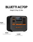 BLUETTI AC70P PORTABLE POWER STATION | 1000W 864WH