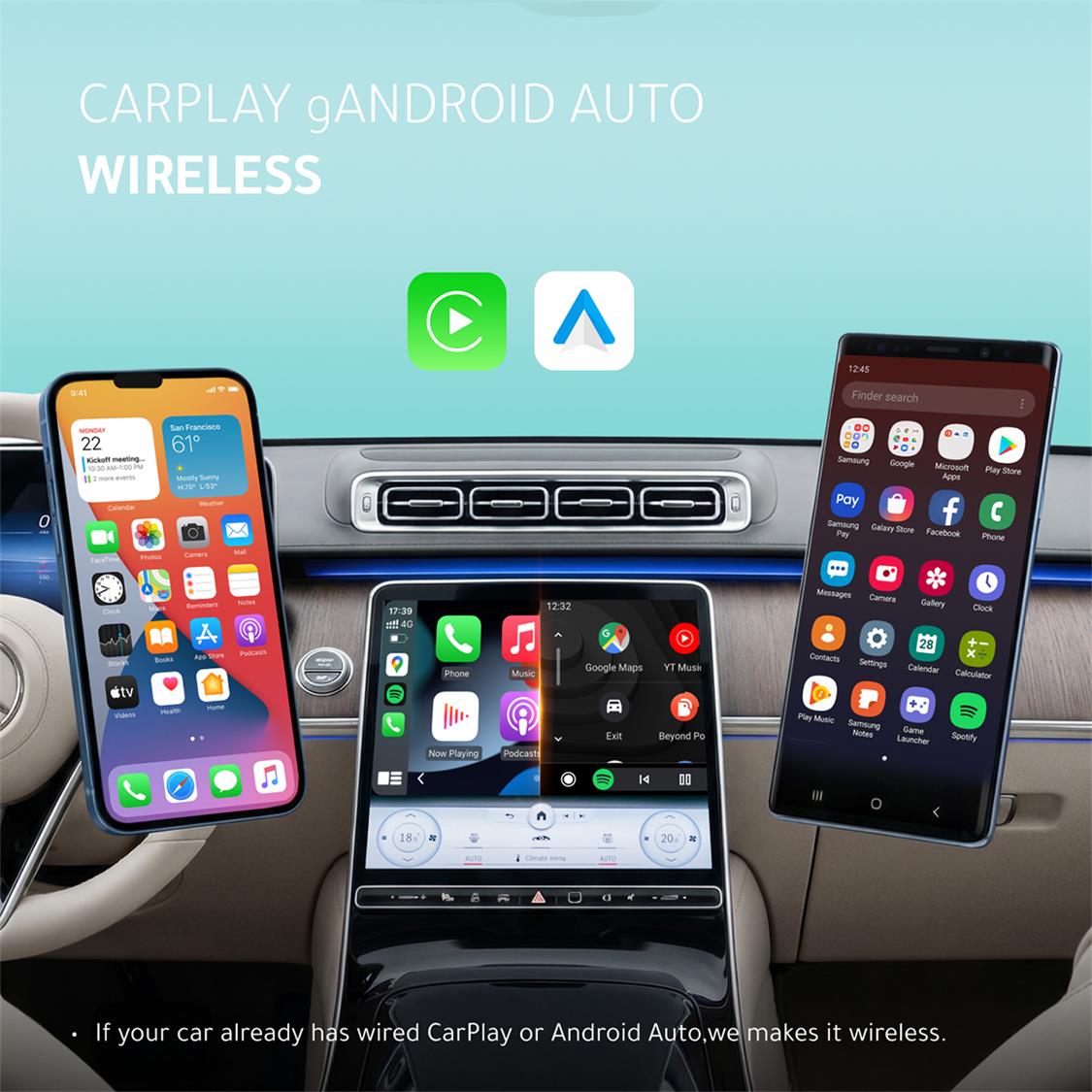 OTTOCAST CARPLAY &amp; ANDROID AUTO WIRELESS MINI USB ADAPTER 2-IN-1