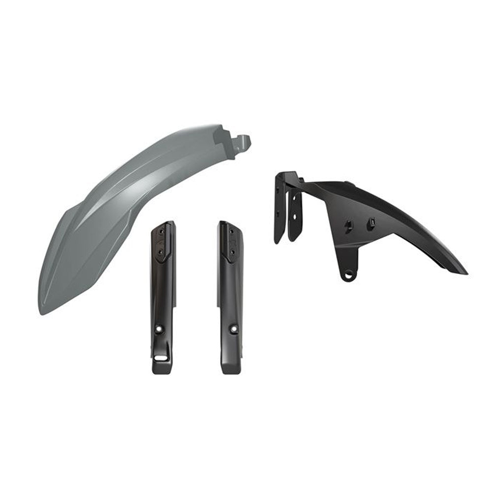 PLASTICS RTECH 3 PIECE FRONT FENDER &amp; FORK GREY BLACK YAMAHA XT700Z TENERE 19-24