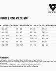 Size chart for REVIT Argon 2 One Piece Suit