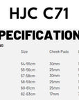 HJC C71 size chart