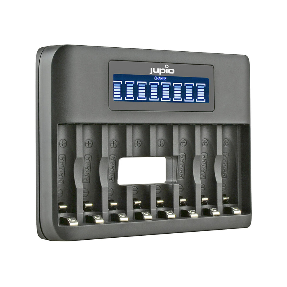JUPIO 8 SLOT FAST CHARGER WITH LCD SCREEN FOR AA &amp; AAA RECHAREABLE BATTERIES