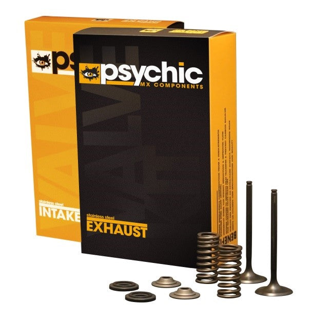 EXHAUST VALVE KIT PSYCHIC MX INCLUDES 2 VALVES, 2 SPRINGS, RETAINERS &amp; SEATS KAWASAKI KX250F 04-16