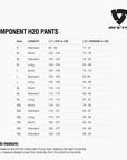 Size chart for REVIT Component 2 Pants