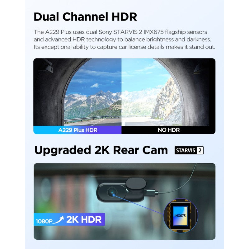 VIOFO DASHCAM A229 PLUS 2K FRONT + 2K REAR 5GHZ WIFI + GPS