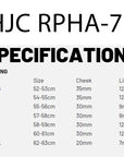 HJC RPHA 72 size chart