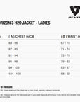 Size chart for REVIT Horizon 3 H2O Jacket - Ladies