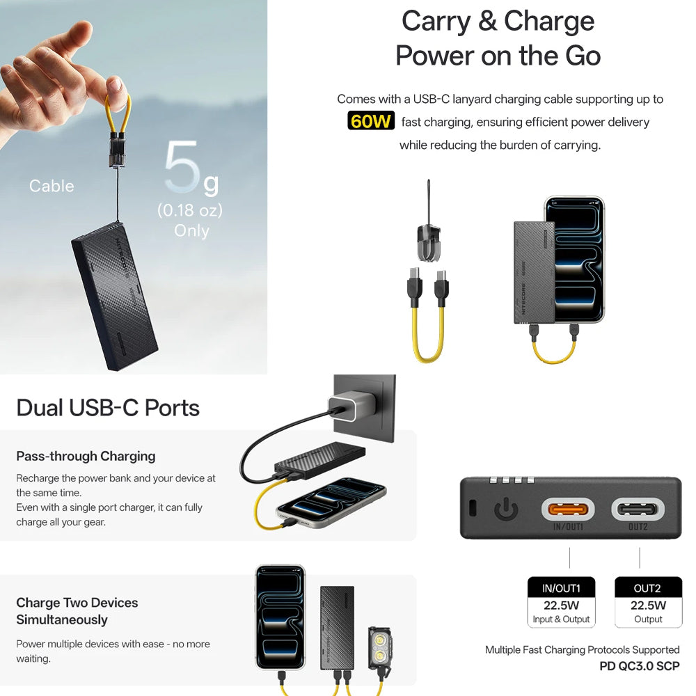 NITECORE 10,000MAH POWER BANK GEN4 ULTRA LIGHTWEIGHT CARBON FIBER ENERGY BRICK