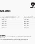 Size chart for REVIT Gloves - Ladies
