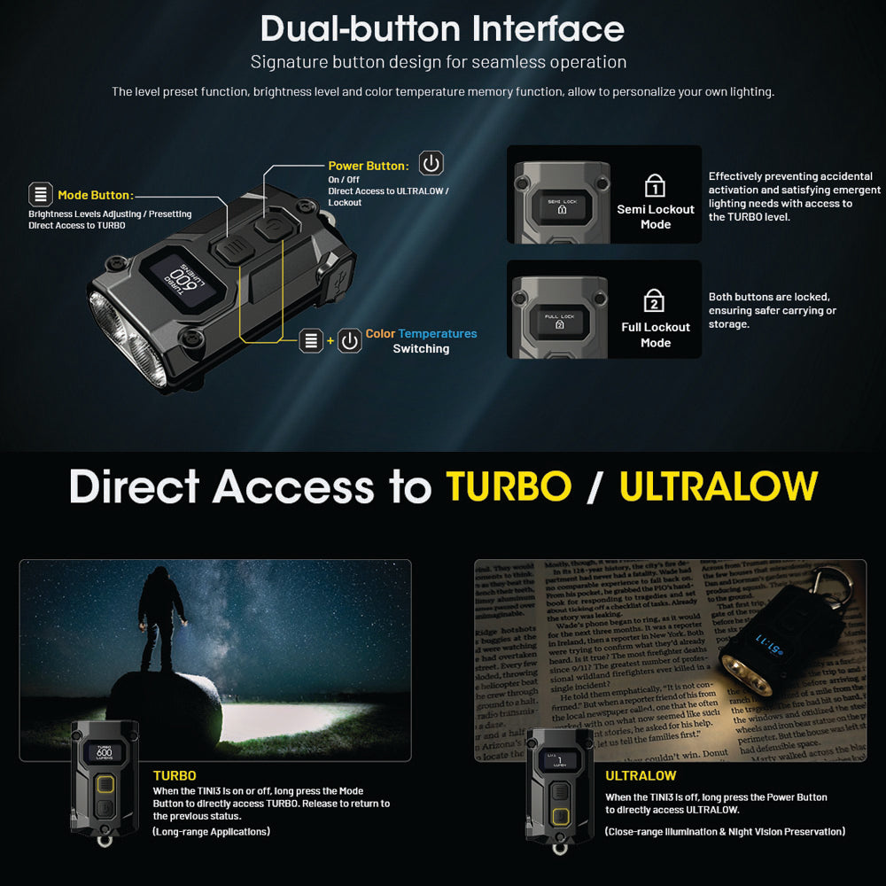 NITECORE 600 LUMEN USB-C RECHARGEABLE KEYCHAIN TORCH GREY