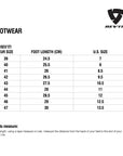 Size chart for REVIT Footwear