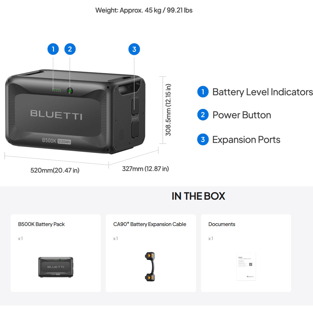 BLUETTI B500K EXPANSION BATTERY &amp; USB/12VDC POWER STATION | 5120WH