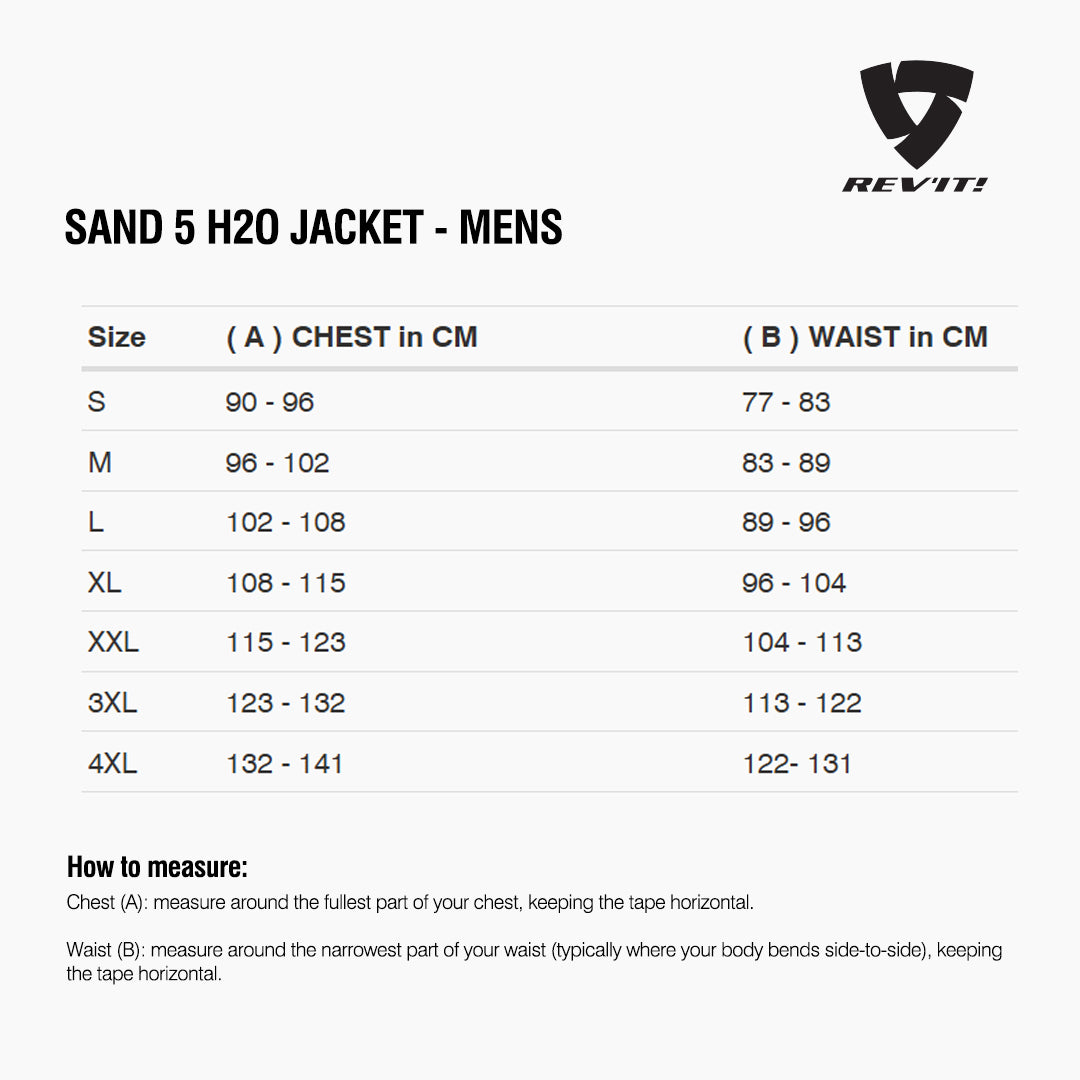 Size chart for REVIT Sand 5 Jacket - Mens