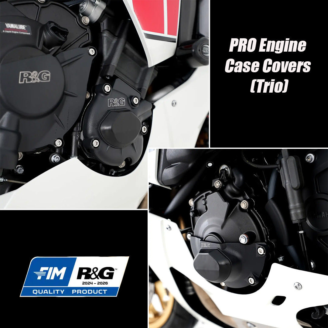PRO Engine Case Covers (Trio) for Yamaha YZF-R1/ YZF-R1M 17- Black R&amp;G