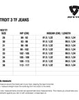 Size chart for REVIT Detroit 3 TF Jeans - Mens