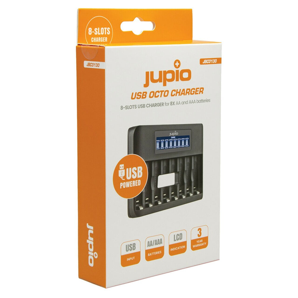JUPIO 8 SLOT FAST CHARGER WITH LCD SCREEN FOR AA &amp; AAA RECHAREABLE BATTERIES