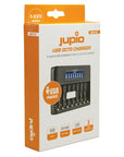 JUPIO 8 SLOT FAST CHARGER WITH LCD SCREEN FOR AA & AAA RECHAREABLE BATTERIES