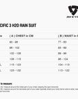 Size chart for REVIT Pacific 3 H2O Rainsuit