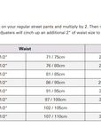 ANSWER Mens Pants Size Charts