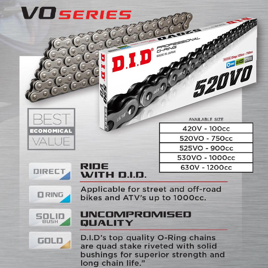 D.I.D 520VO Professional O-Ring Motorcycle Chain – Choose Your Color & Length, Japan Made
